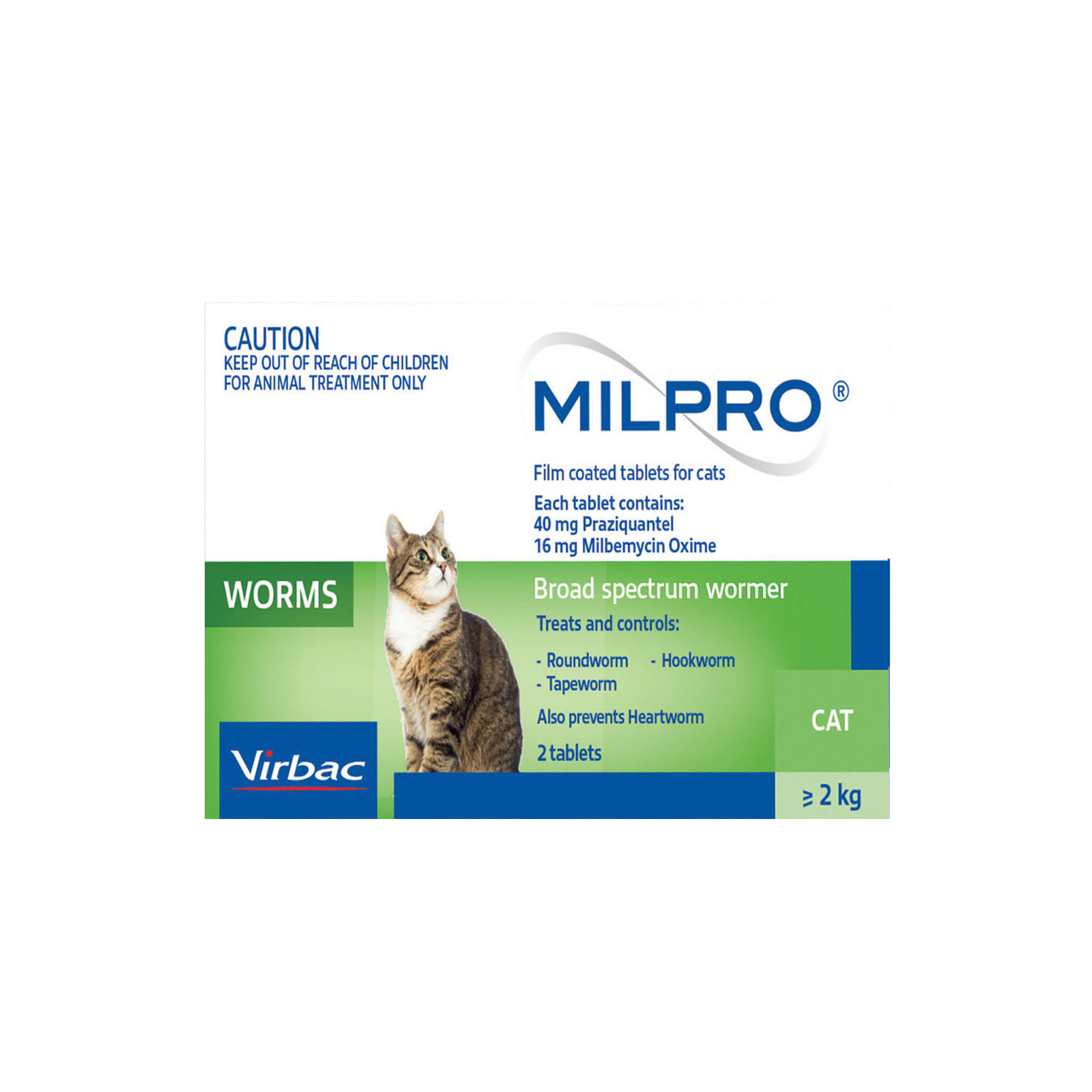 Milpro Allwormer For Cats Over 2 Kg (Over 4lbs) 2 Tablets