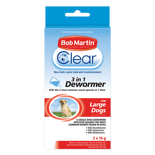 Bob Martin Clear 3 in 1 Dewormer for Large Dogs 2x15g