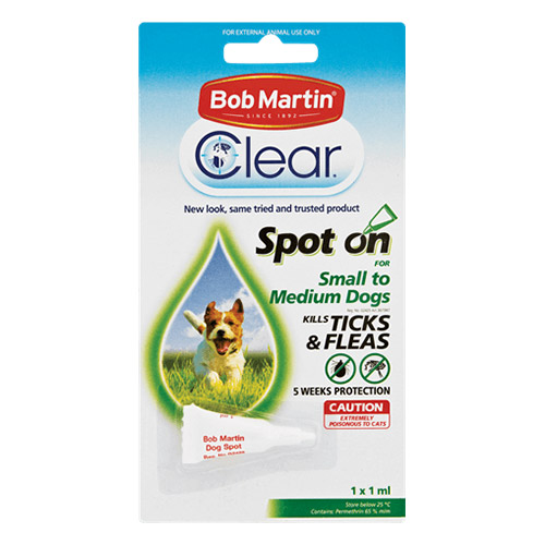 Bob Martin Clear Ticks & Fleas Spot On for Small To Medium Dogs 1x1ml
