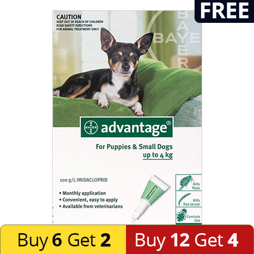 Advantage Small Dogs/ Pups 1-10lbs (Green) 6 Doses + 2 Free