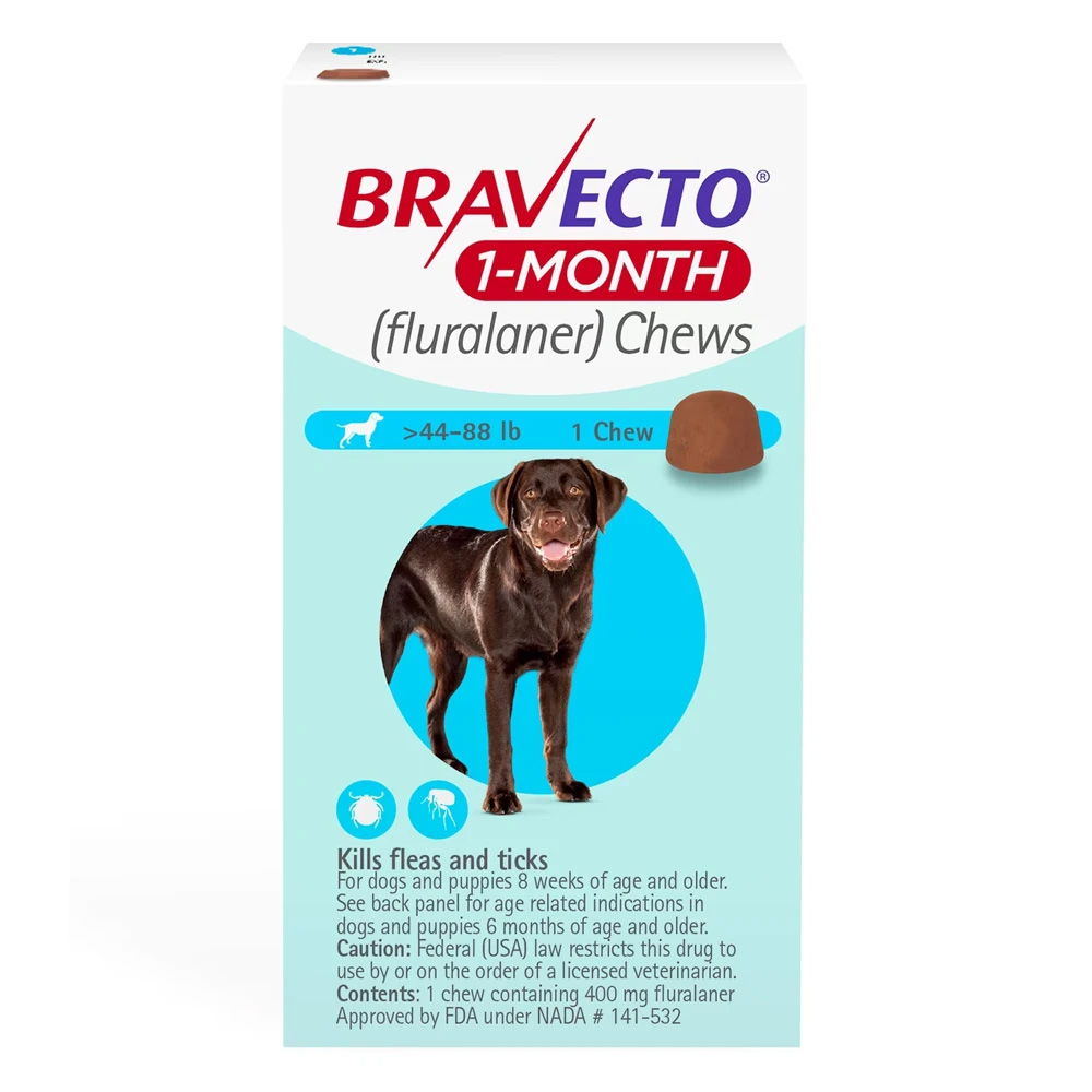 Bravecto 1-Month Chew For Large Dogs 44-88lbs (Blue) 1 Chew