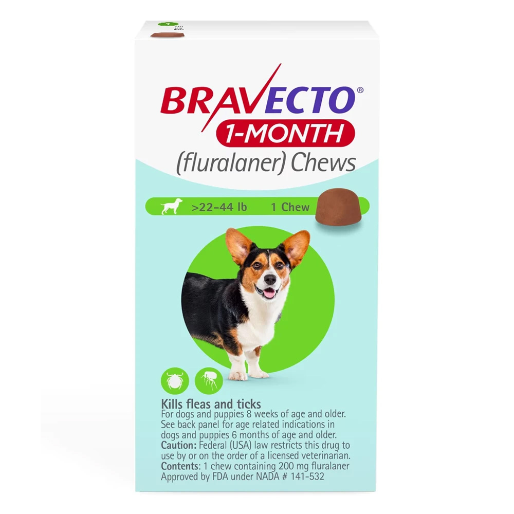 Bravecto 1-Month Chew For Medium Dogs 22-44lbs (Green) 1 Chew