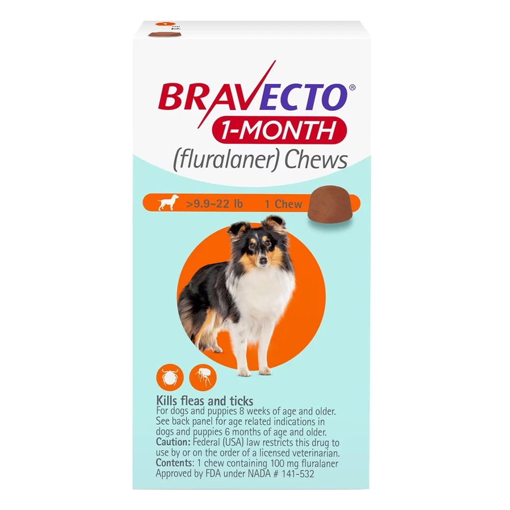 Bravecto 1-Month Chew For Small Dogs 9.9-22lbs (Orange) 1 Chew