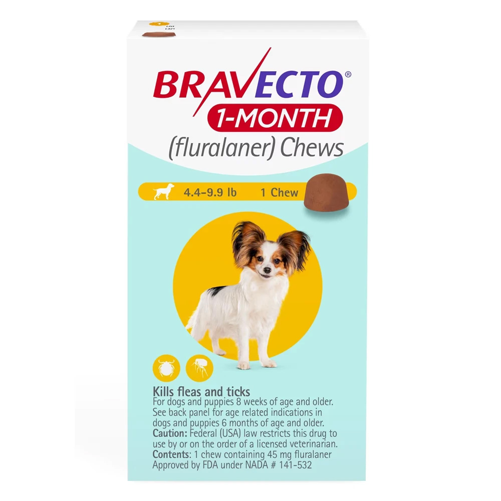 Bravecto 1-Month Chew For Toy Dogs 4.4-9.9lbs (Yellow) 1 Chew