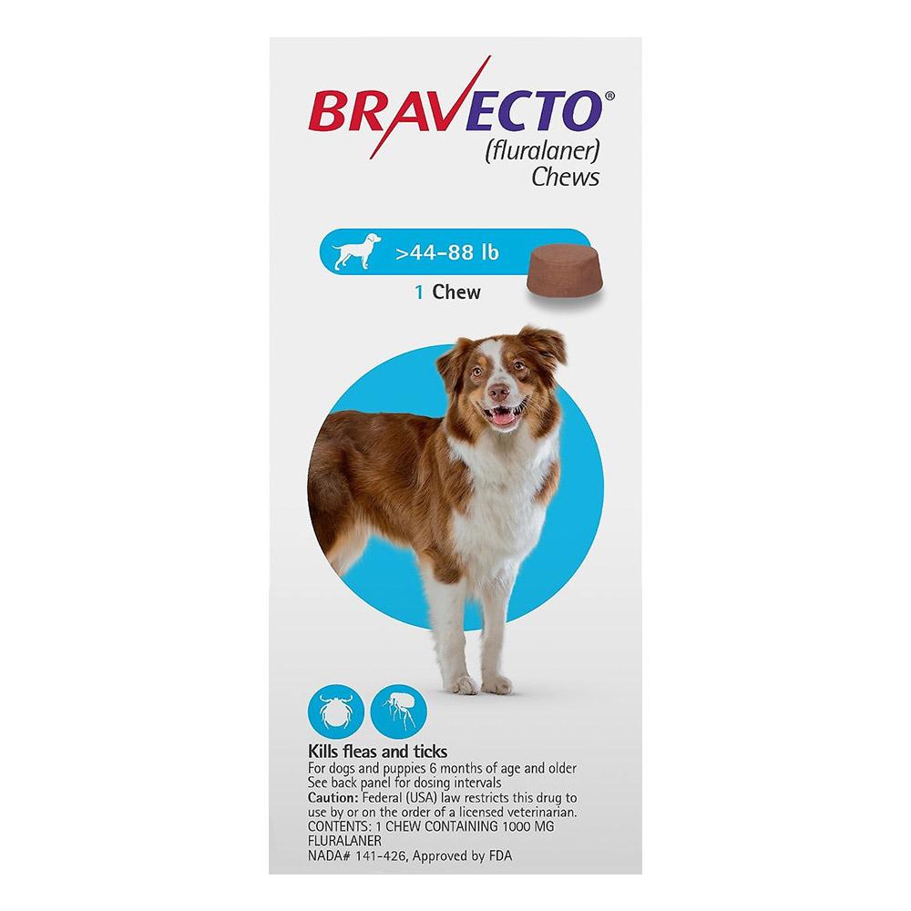 Bravecto For Large Dogs 44-88lbs Blue 4 Chews