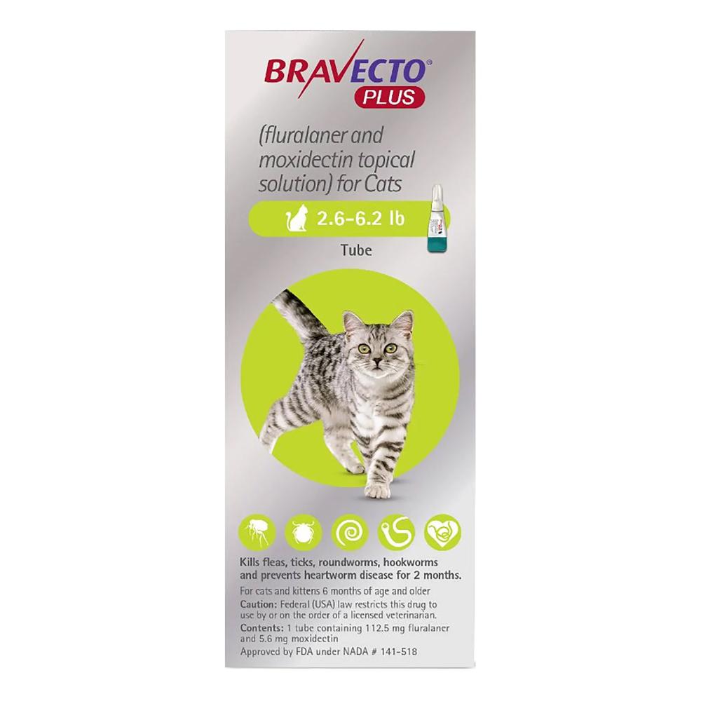 

Bravecto Plus For Small Cats 112 Mg (2.6 To 6.2 Lbs) Green 2 Doses