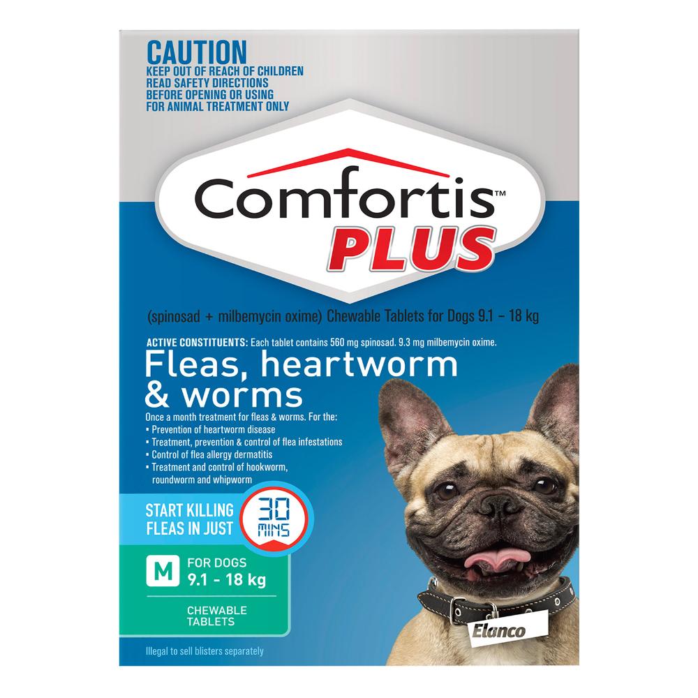 Comfortis Plus For Medium Dogs 9.1-18 Kg (20.1 - 40lbs) Green 12 Chews