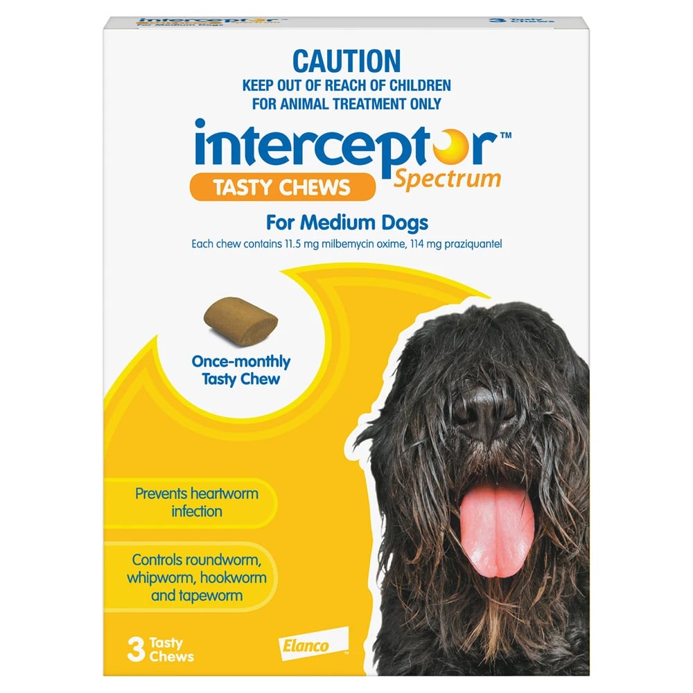 Interceptor For Medium Dogs 26-50 Lbs (Yellow) 3 Chews