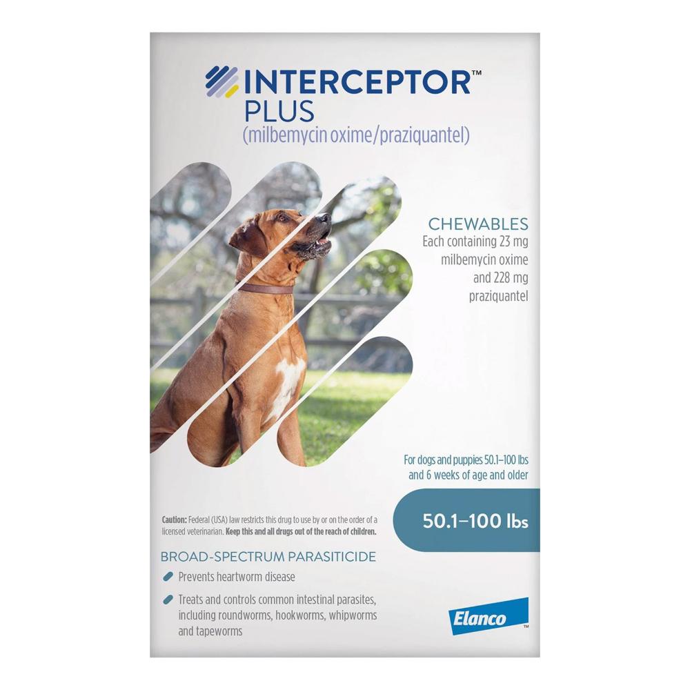 Interceptor Plus Chew (Interceptor Spectrum) For Dogs 50.1- 100lbs (Blue) 3 Chews