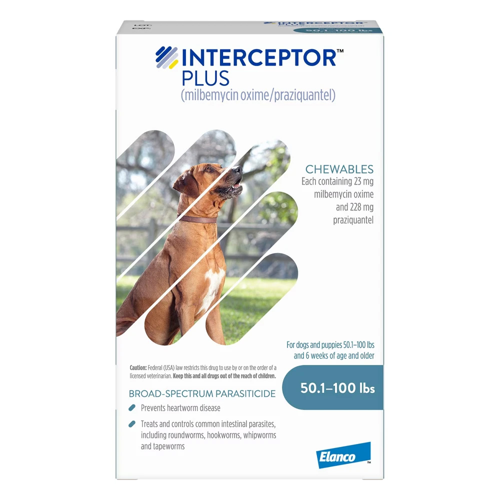 Interceptor Plus Chew (Interceptor Spectrum) For Dogs 50.1- 100lbs (Blue) 6 Chews