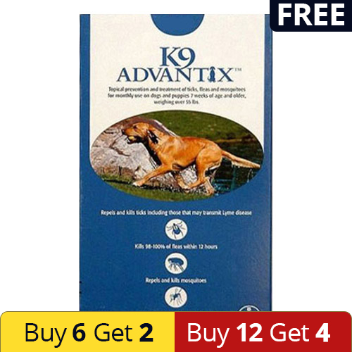 K9 Advantix Extra Large Dogs Over 55 Lbs (Blue) 6 Doses + 2 Free