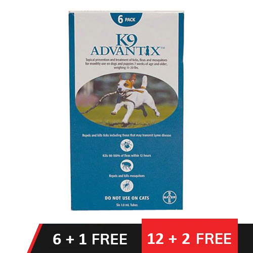 K9 Advantix Medium Dogs 11-20 Lbs (Aqua) 12 + 2 Doses Free