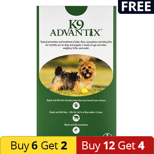 K9 Advantix Small Dogs/Pups 1-10 Lbs (Green) 12 Doses + 4 Free