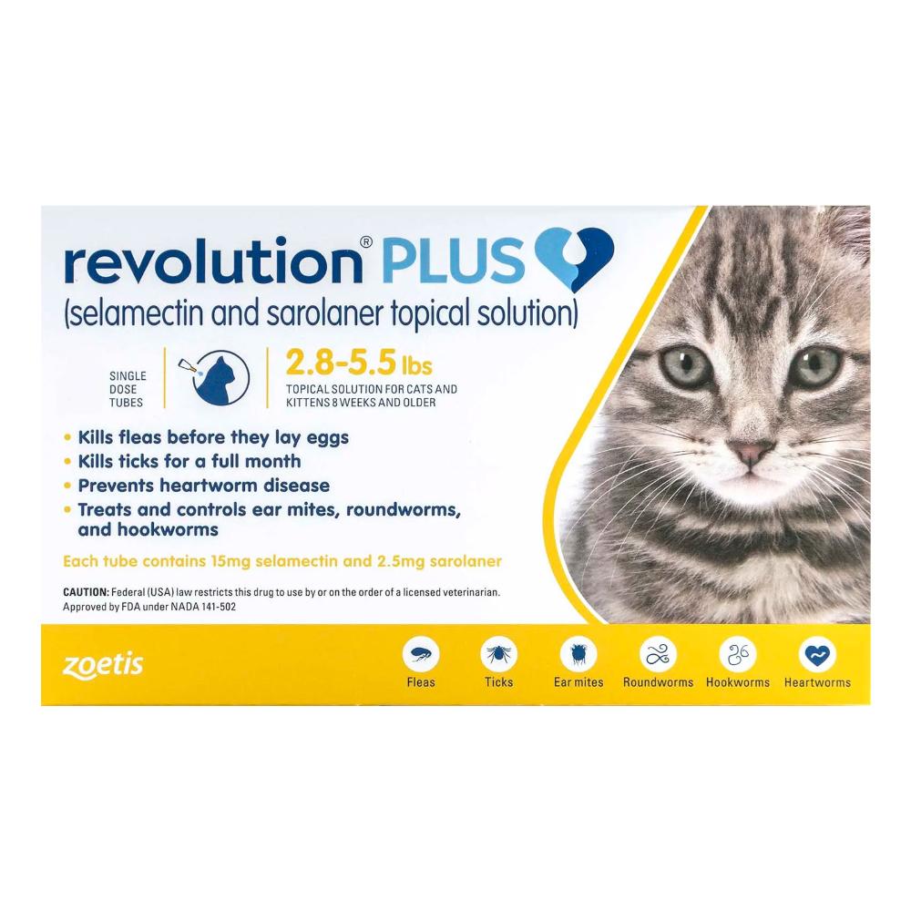 

Revolution Plus For Kittens And Small Cats 2.8-5.5lbs (1.25-2.5kg) Yellow 3 Pack