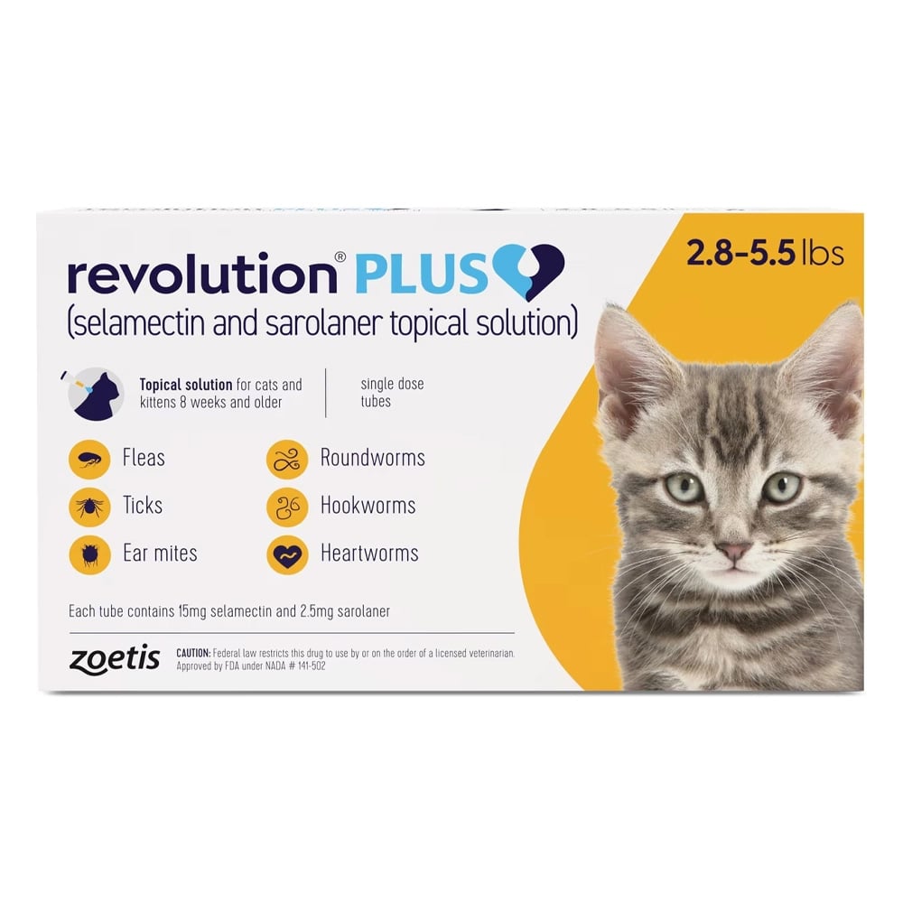 Revolution Plus For Kittens And Small Cats 2.8-5.5lbs (1.25-2.5kg) Yellow 12 Pack