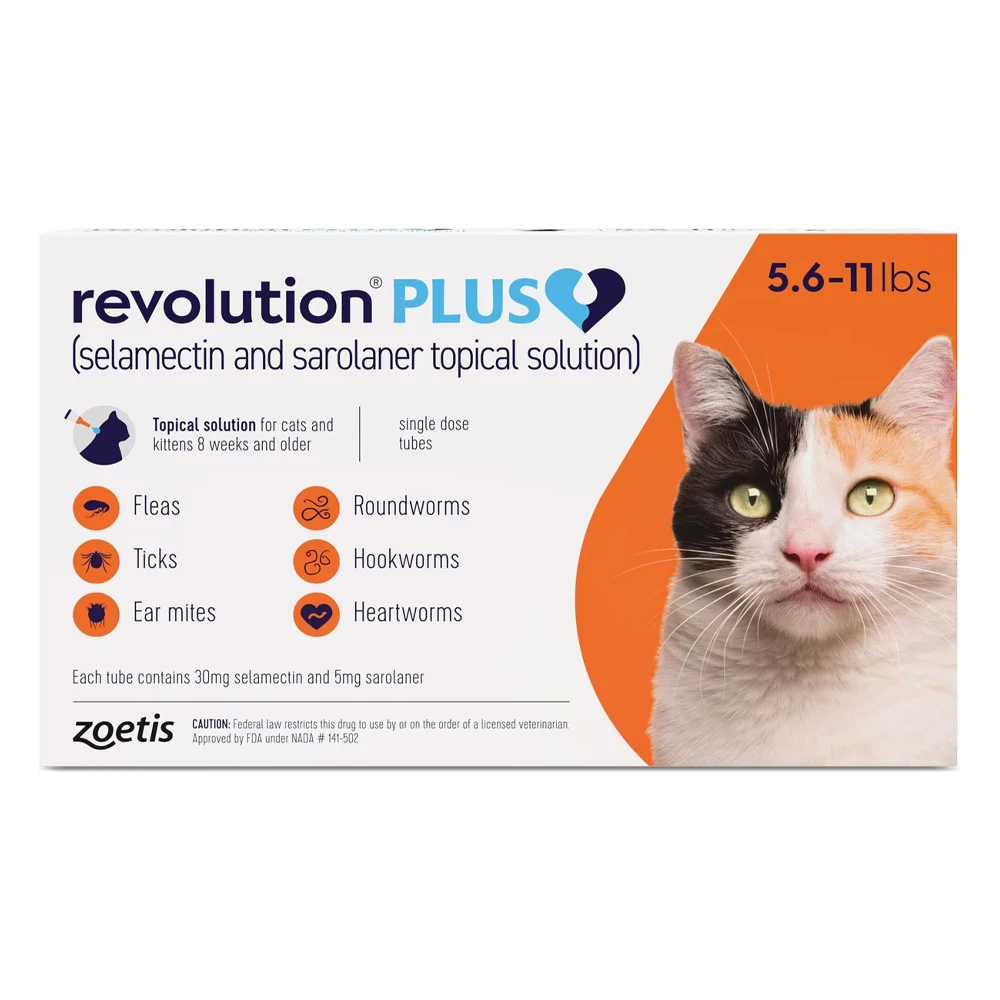 Revolution Plus For Medium Cats 5.6-11lbs (2.5-5kg) Orange 3 Pack