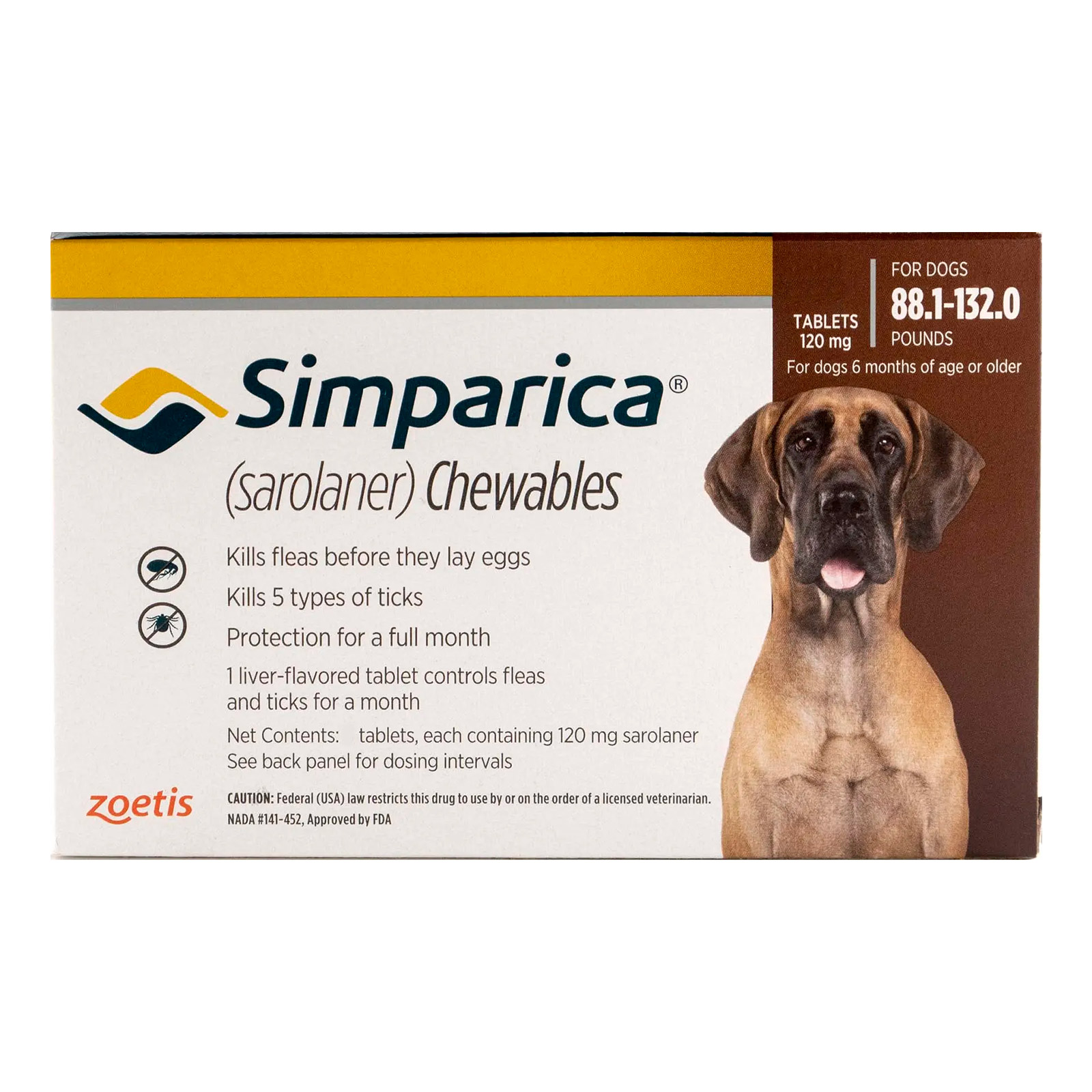 Simparica Chewables For Dogs Above 88 Lbs (Brown) 3 Chews