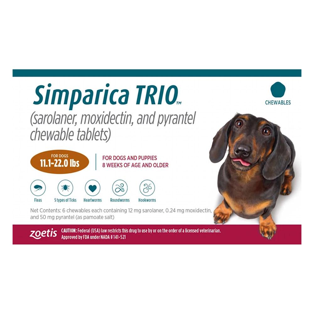 Simparica Trio For Dogs 11.1-22 Lbs (Caramel) 3 Doses