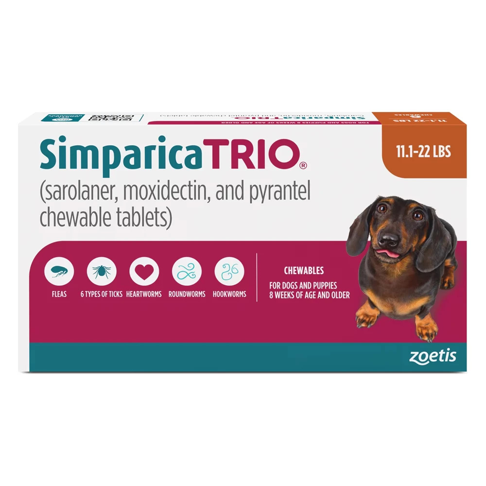 Simparica Trio For Dogs 11.1-22 Lbs (Caramel) 12 Doses