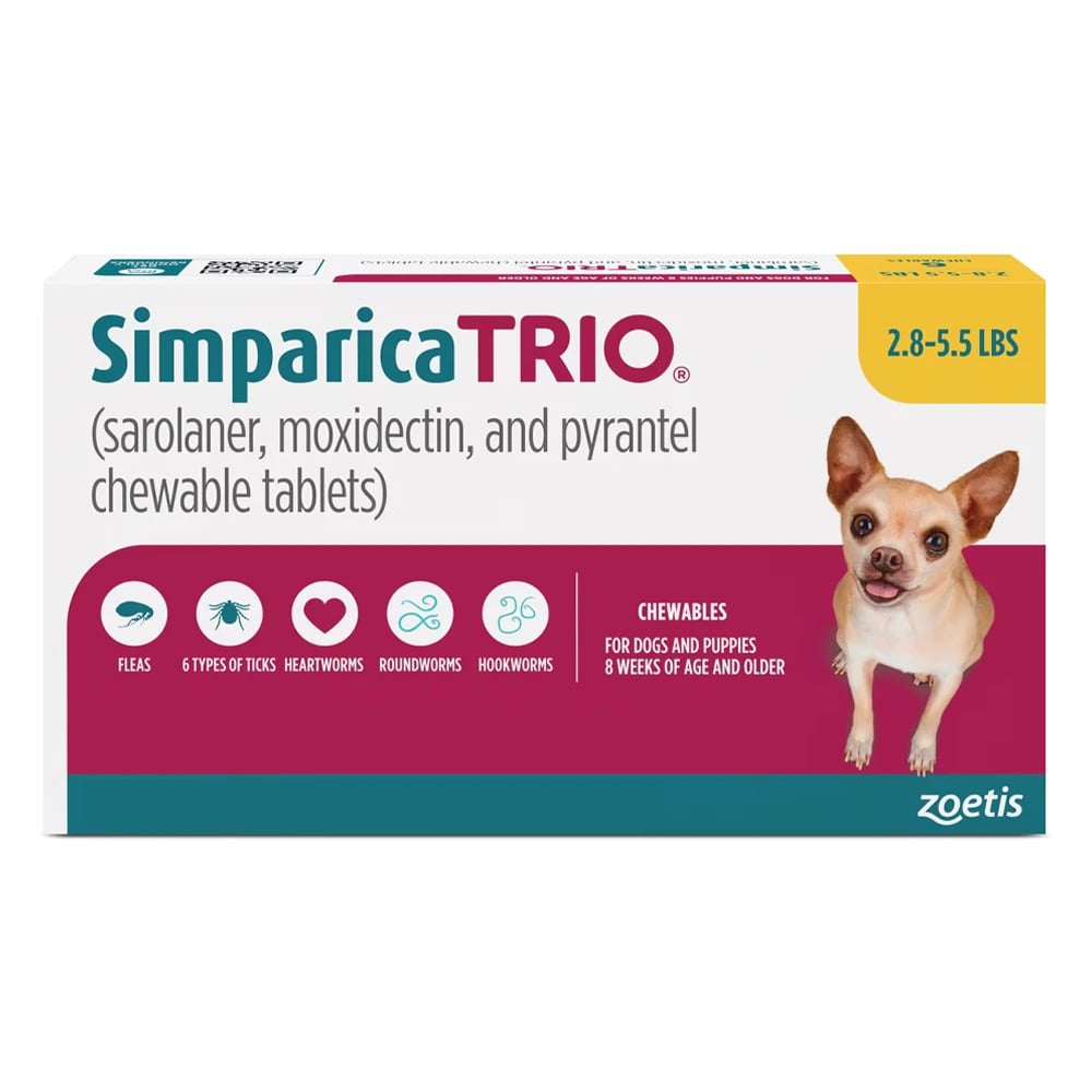 Simparica Trio For Dogs 2.8-5.5 Lbs (Yellow) 3 Doses