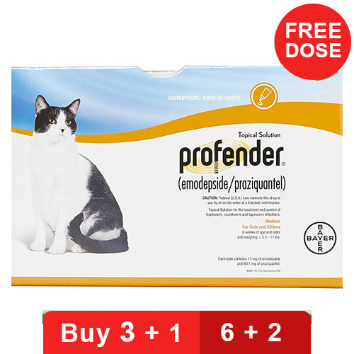 

Profender Medium Cats 0.70 Ml 5.5-11 Lbs 3 + 1 Dose Free
