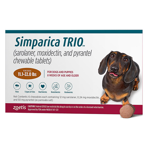 Simparica Trio For Dogs 11.1-22 Lbs (Caramel) 3 Chews