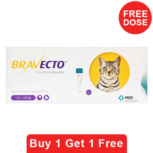 

Bravecto Spot On For Small Cats 2.6 Lbs - 6.2 Lbs Yellow 1 + 1 Pack Free