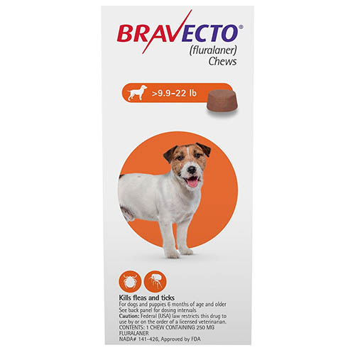 Bravecto For Small Dogs 9.9-22lbs Orange 3 Chews